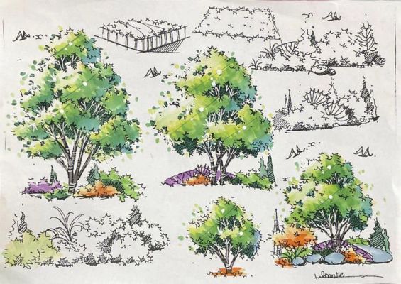 景观线稿中植物的画法？（室外景观设计图片现稿）